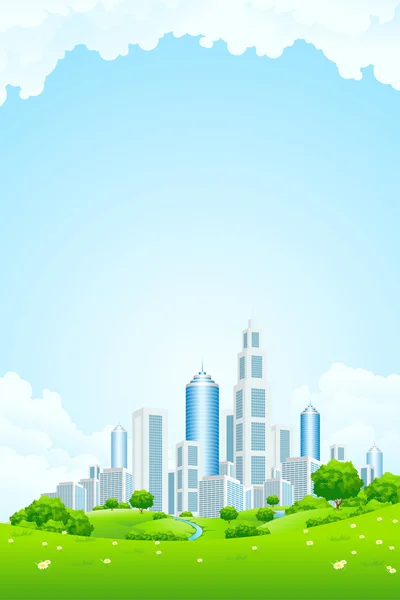 City Landscape with Green Hills — Stock Vector
