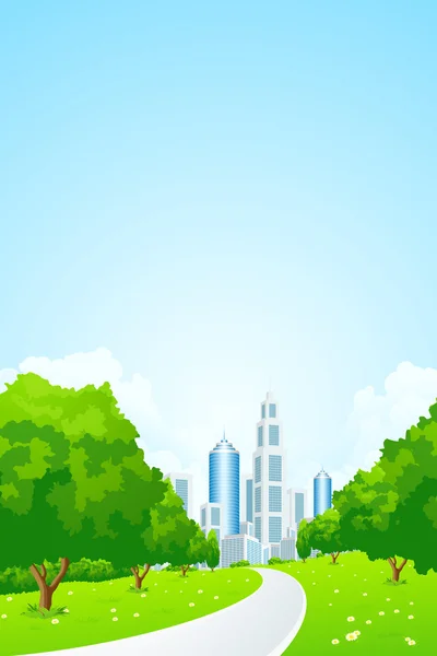 City Landscape with Green Trees — Stock Vector
