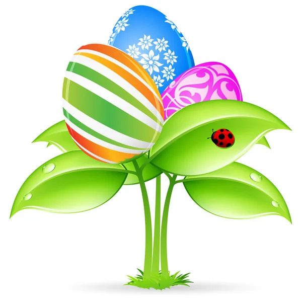 Oeufs de Pâques-carte de fleurs avec coccinelle — Image vectorielle