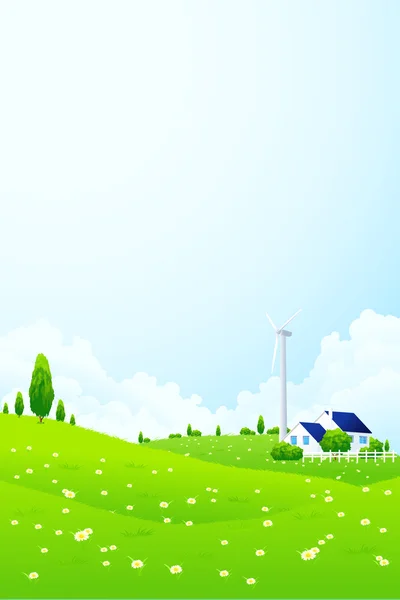 Landschaft mit Haus und Windkraftanlage — Stockvektor