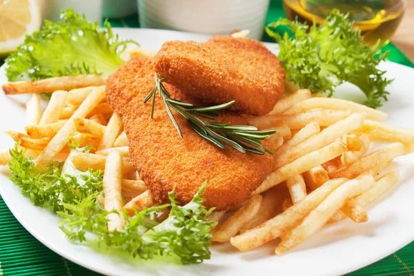 Breaded fish and french fries — Stock Photo, Image