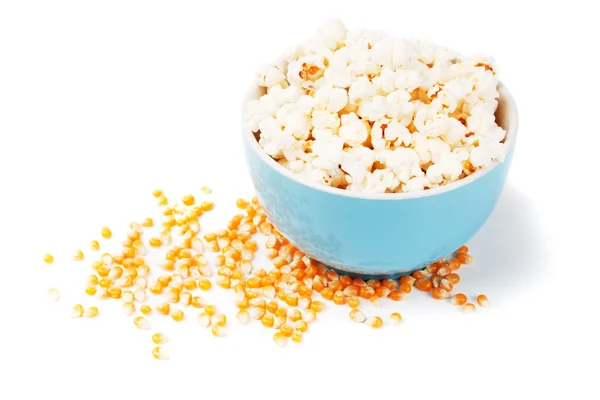 Popcorn and corn isolated on white — Stock Photo, Image