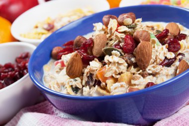 kurutulmuş meyve ve fındık ile tahıl müsli