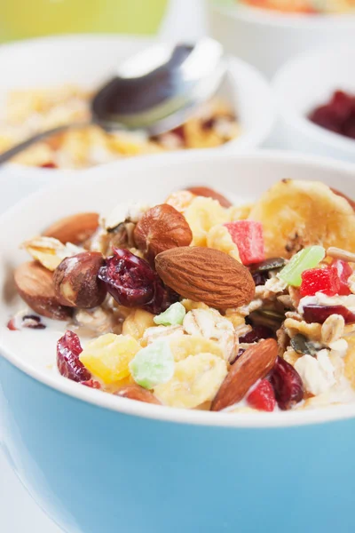 Cereal muesli with dried fruit and nuts — Stock Photo, Image
