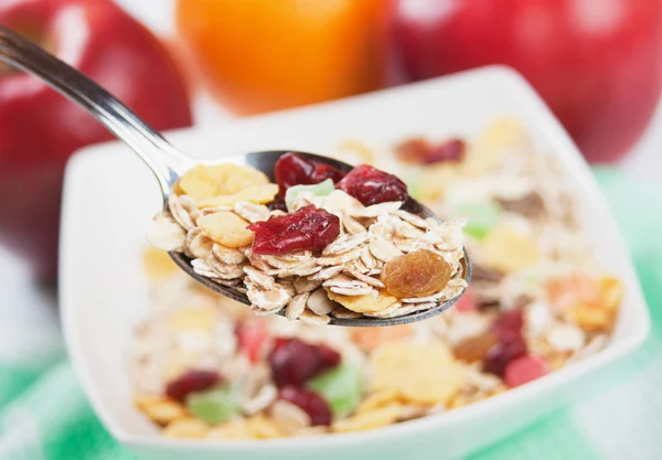 Cereal muesli with dried fruit — Stock Photo, Image