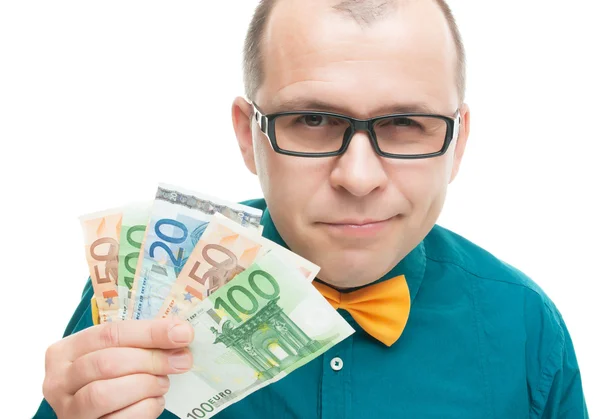 Uomo sorridente con denaro europeo — Foto Stock