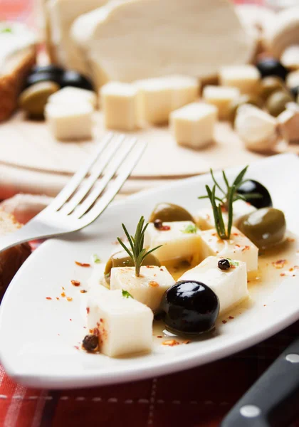 Cheese and olives salad — Stock Photo, Image