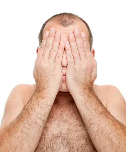 Uomo nudo che si copre il viso — Foto Stock
