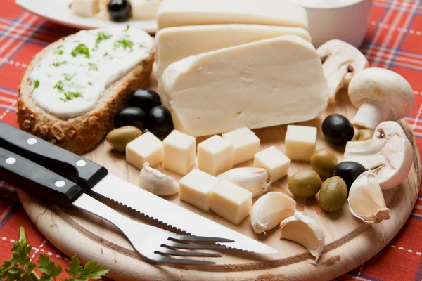Cheese and olives breakfast — Stock Photo, Image