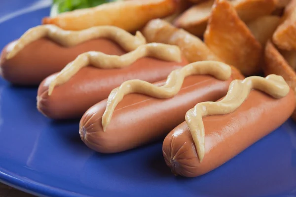 Hot dog párky s hořčicí — Stock fotografie