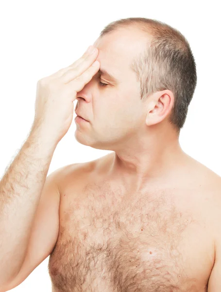 Baş ağrısı olan çıplak bir adam — Stok fotoğraf