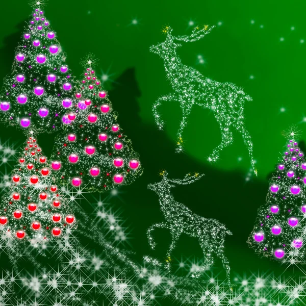 Kerstboom met New Year's ballen en een hert — Stockfoto
