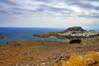 Yunanistan, Rodos. st. paul's Bay, lindos havadan görünümü.