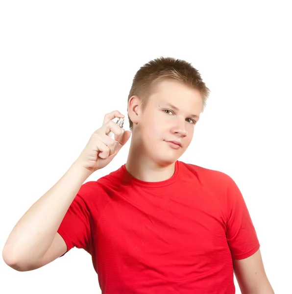 Teenager sprejování vůně parfém — Stock fotografie