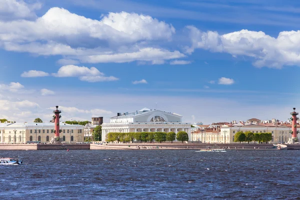 Russia. Pietroburgo. Una freccia dell'isola di Vasilevsky e colonne di Rostral . — Foto Stock