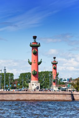 Russia. Petersburg. An arrow of Vasilevsky island and Rostral columns. clipart