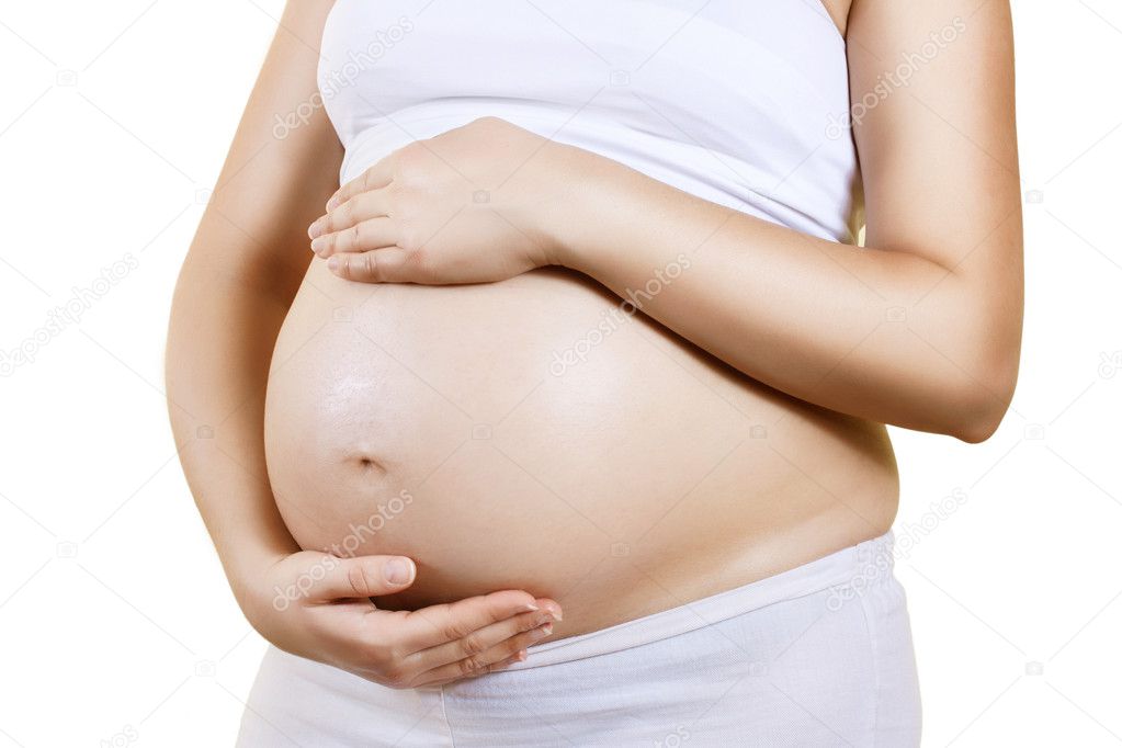 Pregnant woman take care about her belly