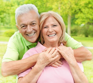 Happy senior woman and man clipart
