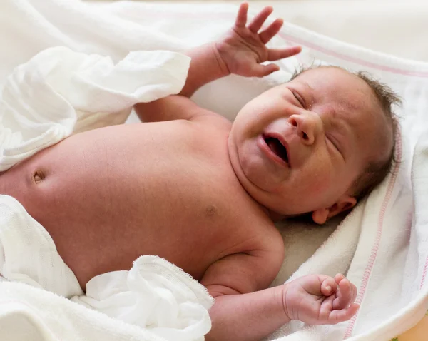 Плачущая новорожденная девочка — стоковое фото
