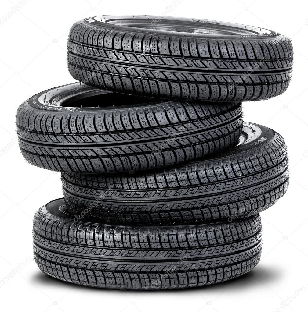 Four tires on the white background