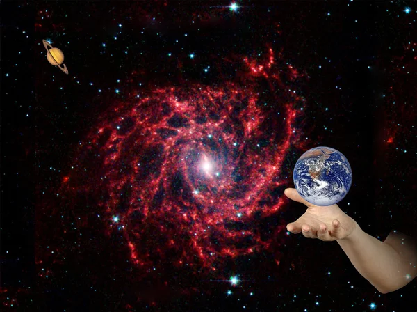 Planet earth on palm.Elements of this image furnished by NASA — Stock Photo, Image