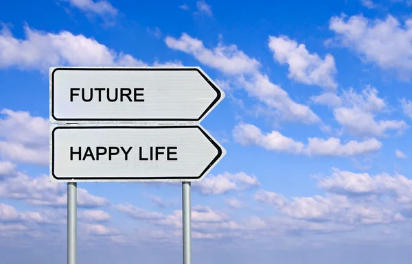 Sinal de caminho para a vida futura e feliz — Fotografia de Stock