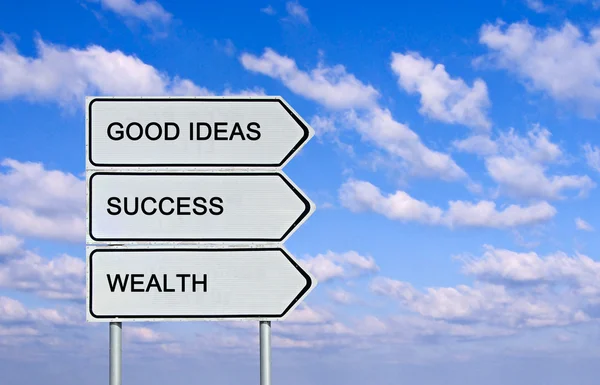 Road sign to good ideas,success, wealth — Stock Photo, Image