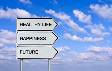 sağlıklı hayat, mutluluk, gelecek için yol levhası