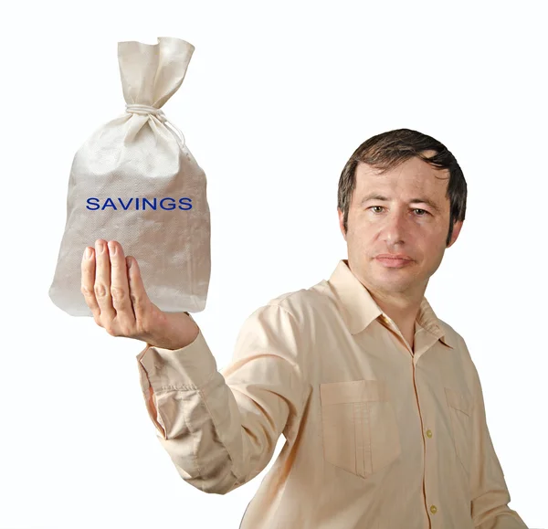Banchiere con sacchetto di risparmio — Foto Stock