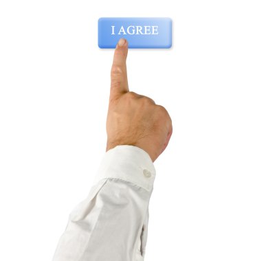 Man pressing I agree button clipart