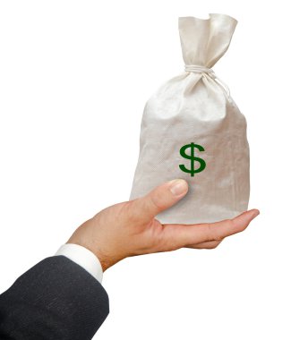 Hand with bag of dollars clipart