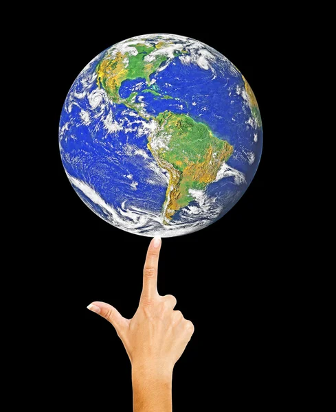 Planetjorden på finger — Stockfoto