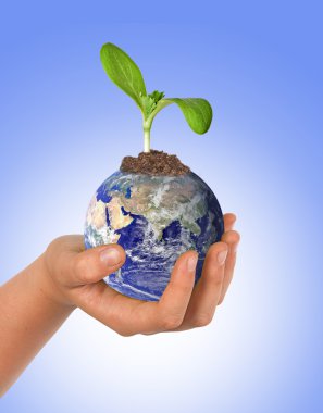 Girl's hand with plate Earth clipart