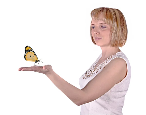 Motýl v dlaních — Stock fotografie