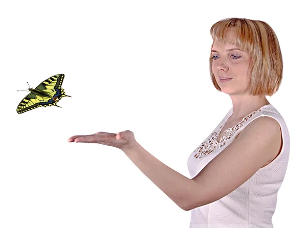 Swallowtail flying off palms — Stock Photo, Image