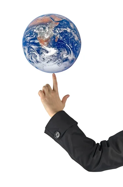 Planet earth on finger — Stock Photo, Image