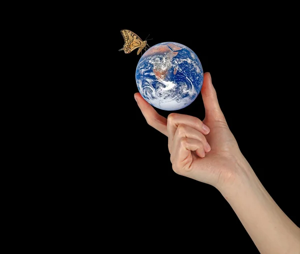 Planeta Terra na mão.Elementos desta imagem fornecidos pela NASA — Fotografia de Stock