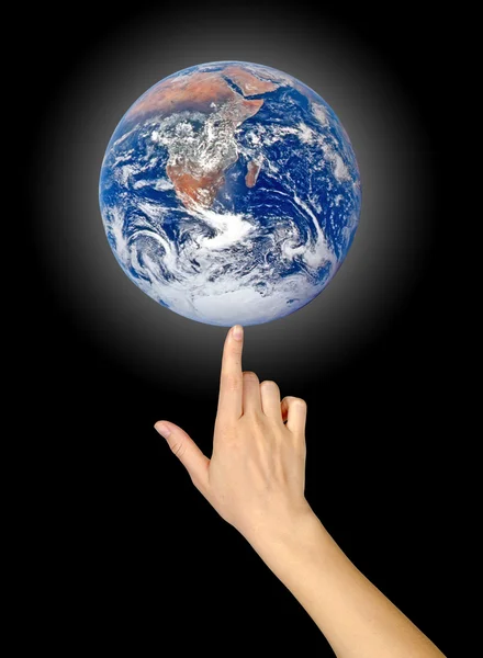 Planet earth on finger.Elements of this image furnished by NASA — Stock Photo, Image