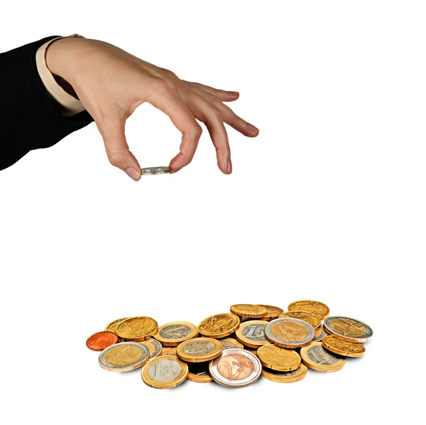 Händer med mynt — Stockfoto