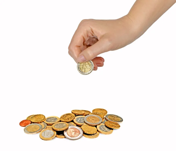 Mano con monedas — Foto de Stock
