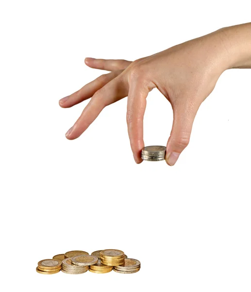 Mãos com moedas — Fotografia de Stock