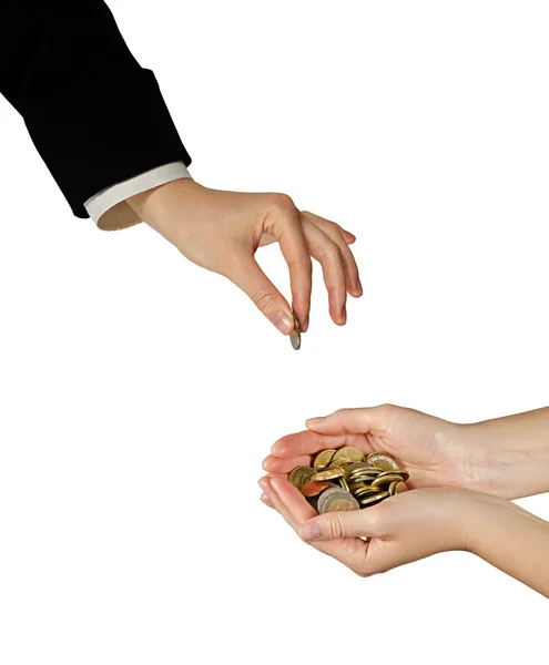 Hands with coins — Stock Photo, Image