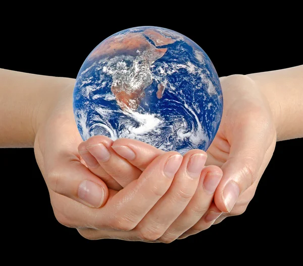 Planet earth on palms.Elements of this image furnished by NASA — Stock Photo, Image