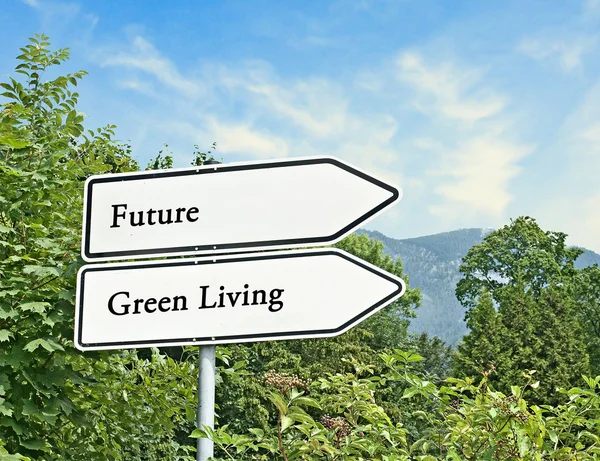 Road signs to future and green living — Stock Photo, Image