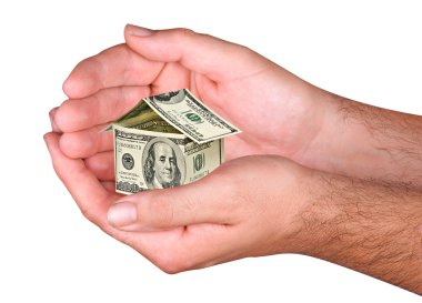 Money house in hands clipart