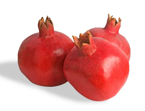Three ripe pomegranates isolated on white background — Stock Photo, Image