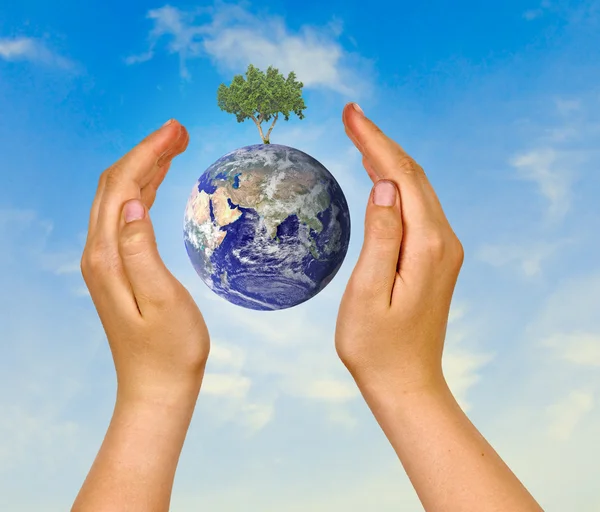 Hands with planet earth — Stock Photo, Image