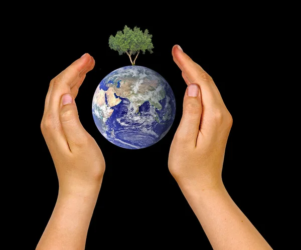 Hand met planeet aarde — Stockfoto