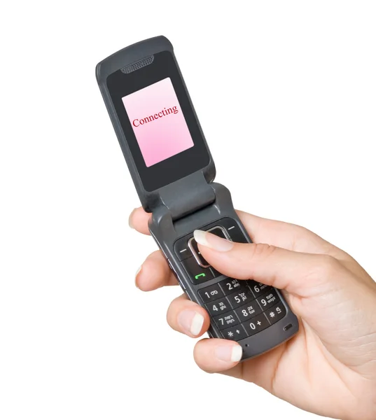 Mobilní telefon s "připojení" na jeho obrazovce — Stock fotografie