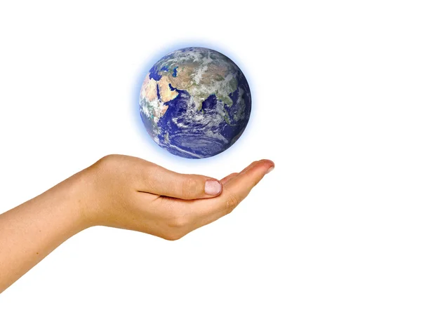 Mão com planeta Terra — Fotografia de Stock